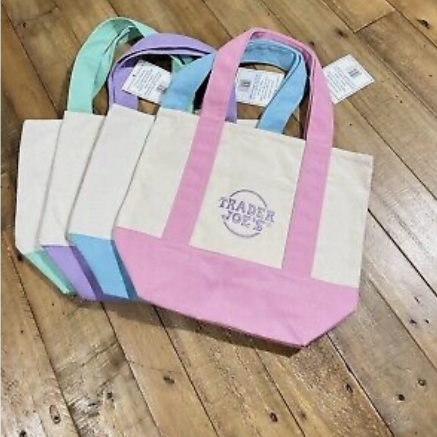 Pink And Cream Canvas Tote Bag With Circular Emblem